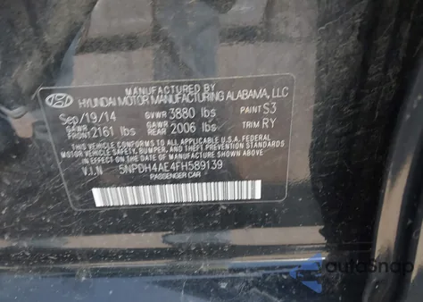 2015 Hyundai Elantra Se from USA, damaged, VIN 5NPDH4AE4FH589139